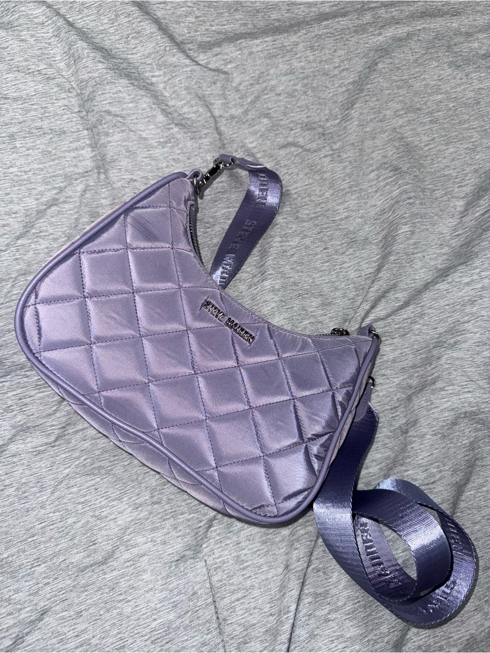Steve Madden Quilted Lavender Crossbody Bag with Branded Strap